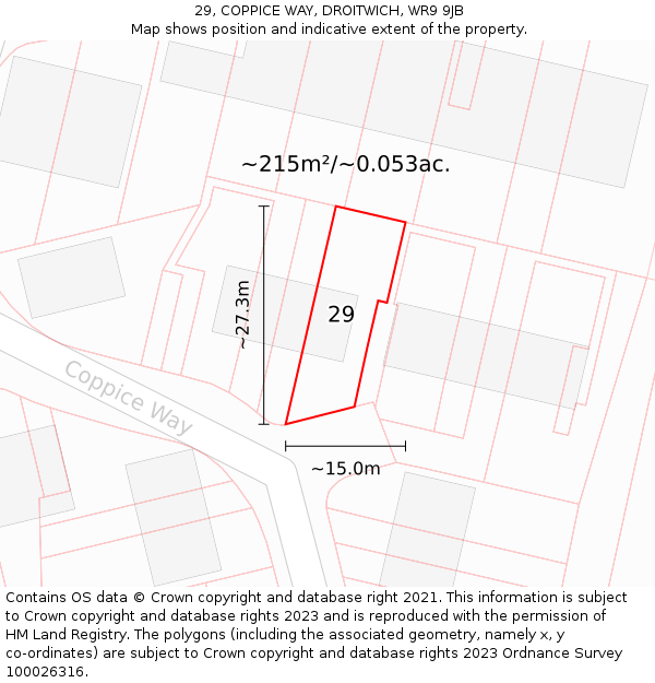 29, COPPICE WAY, DROITWICH, WR9 9JB: Plot and title map