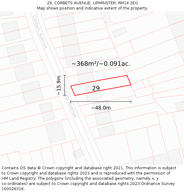 29, CORBETS AVENUE, UPMINSTER, RM14 2EG: Plot and title map