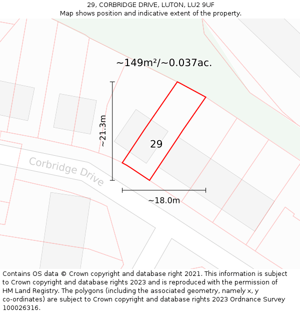 29, CORBRIDGE DRIVE, LUTON, LU2 9UF: Plot and title map