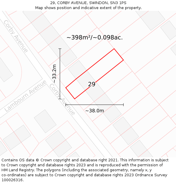 29, CORBY AVENUE, SWINDON, SN3 1PS: Plot and title map