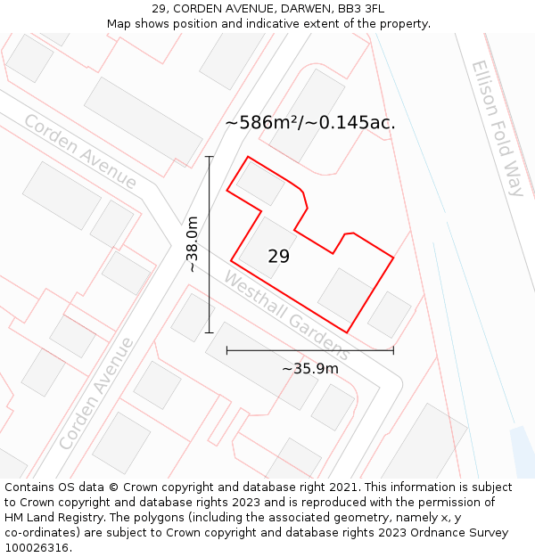29, CORDEN AVENUE, DARWEN, BB3 3FL: Plot and title map