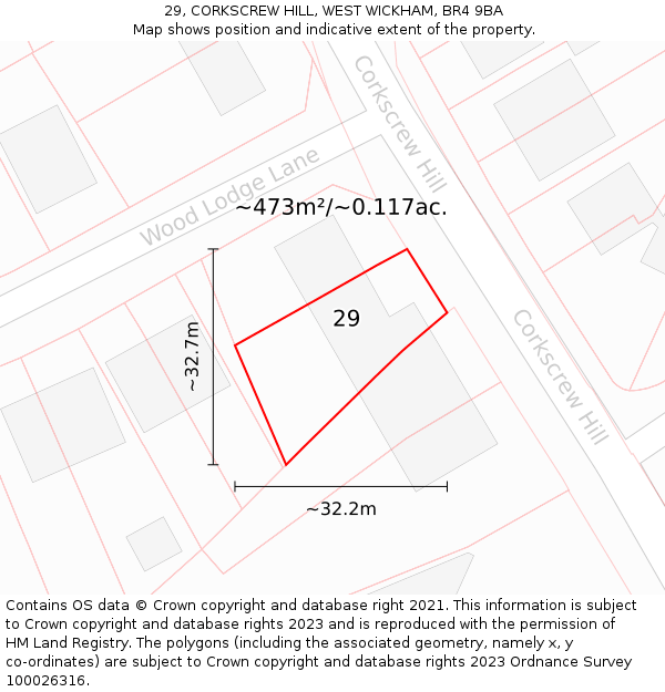 29, CORKSCREW HILL, WEST WICKHAM, BR4 9BA: Plot and title map