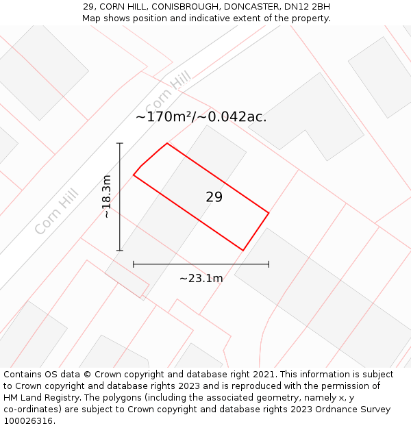 29, CORN HILL, CONISBROUGH, DONCASTER, DN12 2BH: Plot and title map