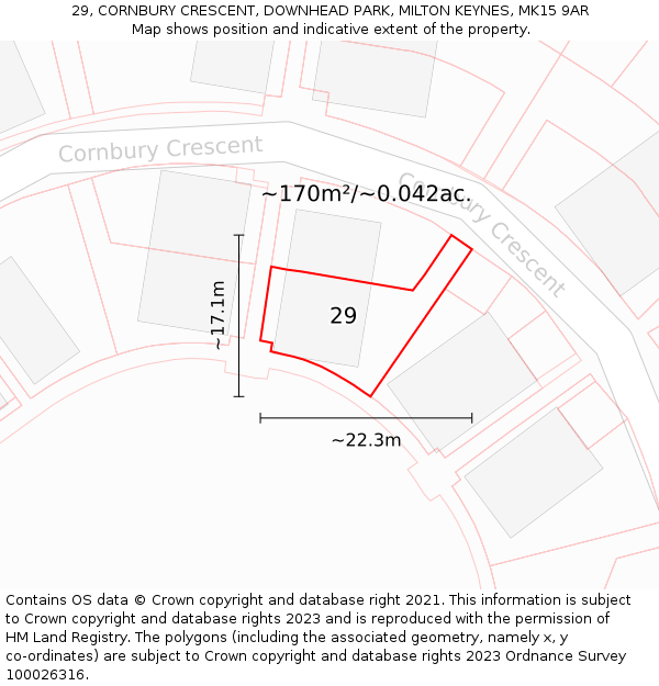 29, CORNBURY CRESCENT, DOWNHEAD PARK, MILTON KEYNES, MK15 9AR: Plot and title map