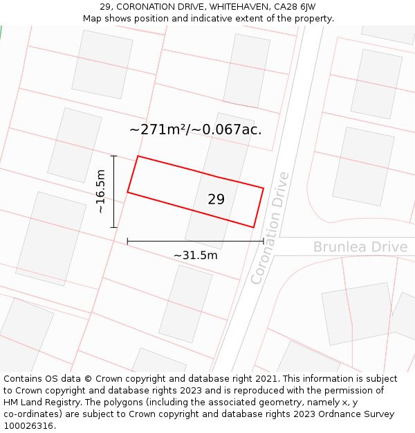 29, CORONATION DRIVE, WHITEHAVEN, CA28 6JW: Plot and title map