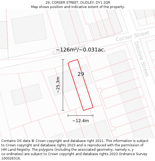 29, CORSER STREET, DUDLEY, DY1 2QR: Plot and title map
