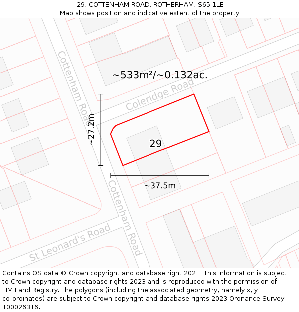 29, COTTENHAM ROAD, ROTHERHAM, S65 1LE: Plot and title map