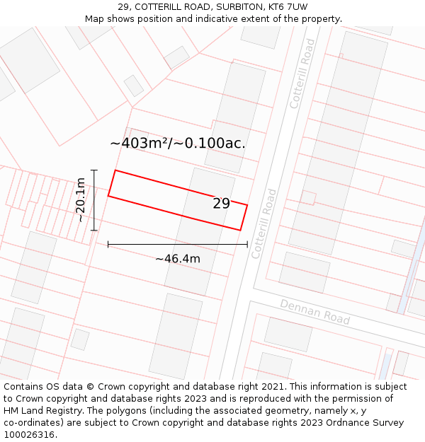 29, COTTERILL ROAD, SURBITON, KT6 7UW: Plot and title map