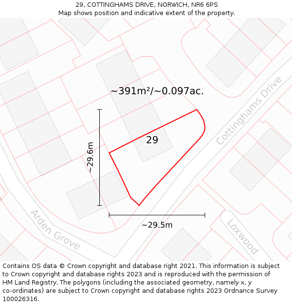29, COTTINGHAMS DRIVE, NORWICH, NR6 6PS: Plot and title map