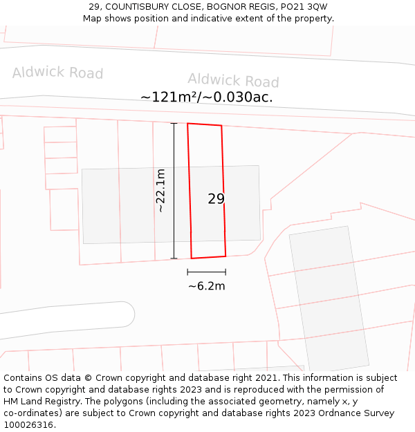 29, COUNTISBURY CLOSE, BOGNOR REGIS, PO21 3QW: Plot and title map