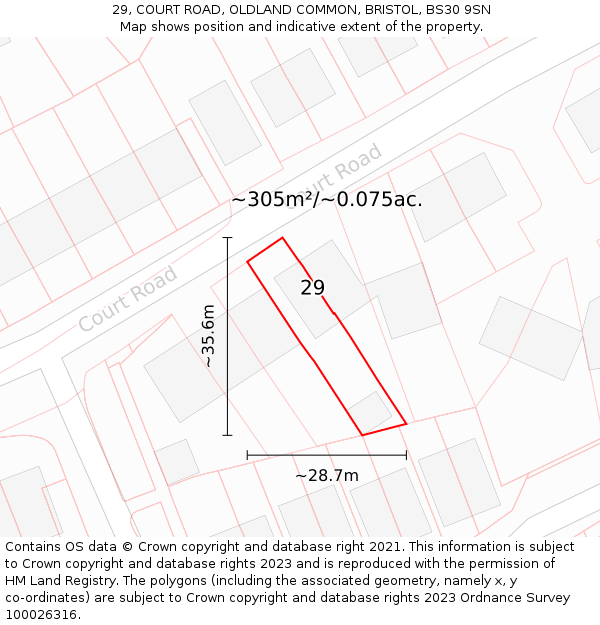 29, COURT ROAD, OLDLAND COMMON, BRISTOL, BS30 9SN: Plot and title map