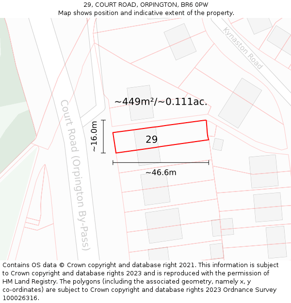 29, COURT ROAD, ORPINGTON, BR6 0PW: Plot and title map