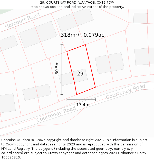 29, COURTENAY ROAD, WANTAGE, OX12 7DW: Plot and title map