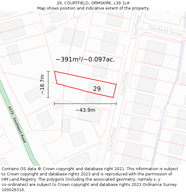 29, COURTFIELD, ORMSKIRK, L39 1LA: Plot and title map