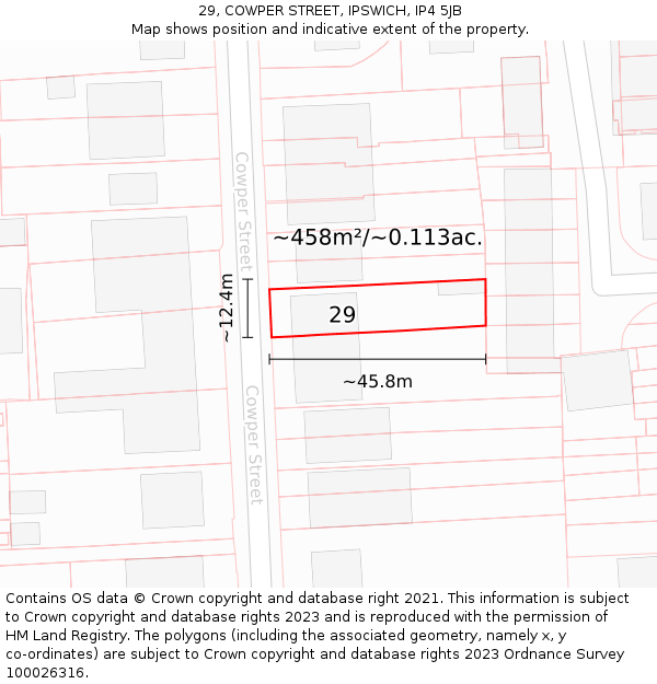 29, COWPER STREET, IPSWICH, IP4 5JB: Plot and title map