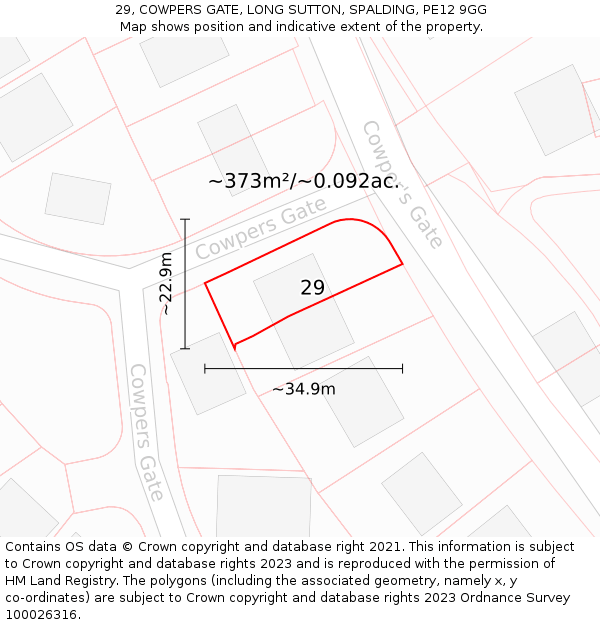 29, COWPERS GATE, LONG SUTTON, SPALDING, PE12 9GG: Plot and title map