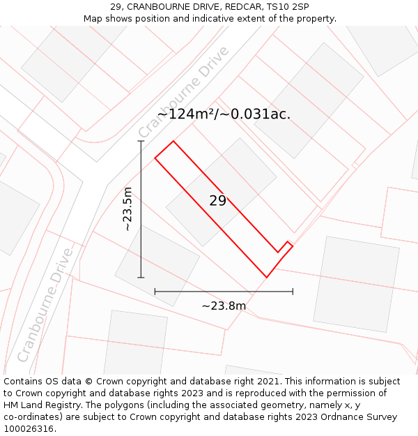 29, CRANBOURNE DRIVE, REDCAR, TS10 2SP: Plot and title map