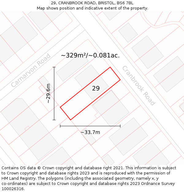 29, CRANBROOK ROAD, BRISTOL, BS6 7BL: Plot and title map