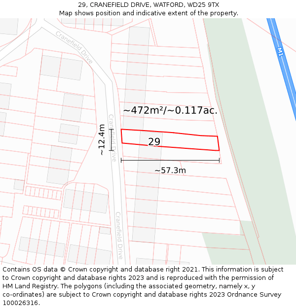 29, CRANEFIELD DRIVE, WATFORD, WD25 9TX: Plot and title map