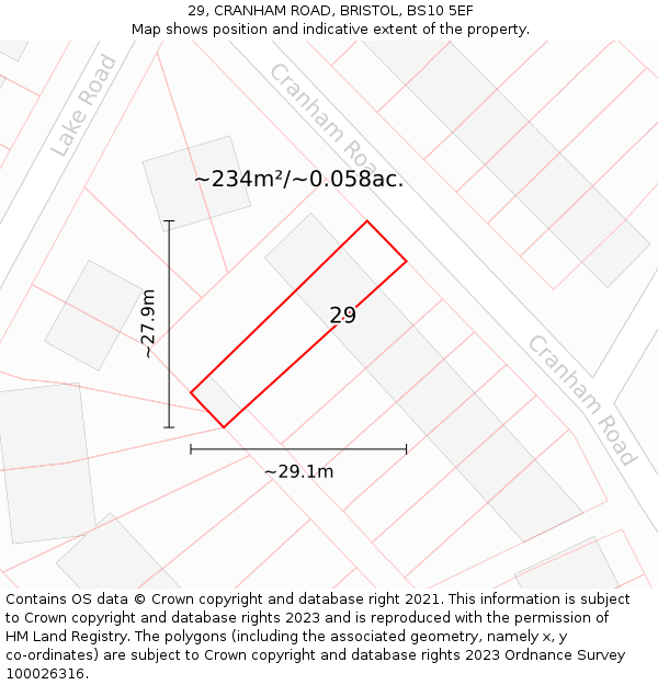 29, CRANHAM ROAD, BRISTOL, BS10 5EF: Plot and title map