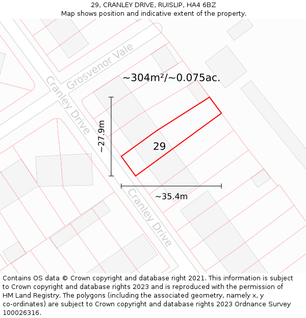 29, CRANLEY DRIVE, RUISLIP, HA4 6BZ: Plot and title map