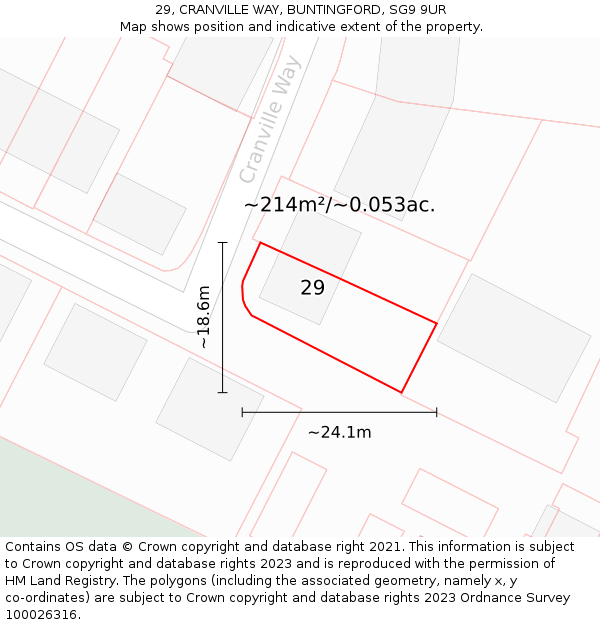 29, CRANVILLE WAY, BUNTINGFORD, SG9 9UR: Plot and title map