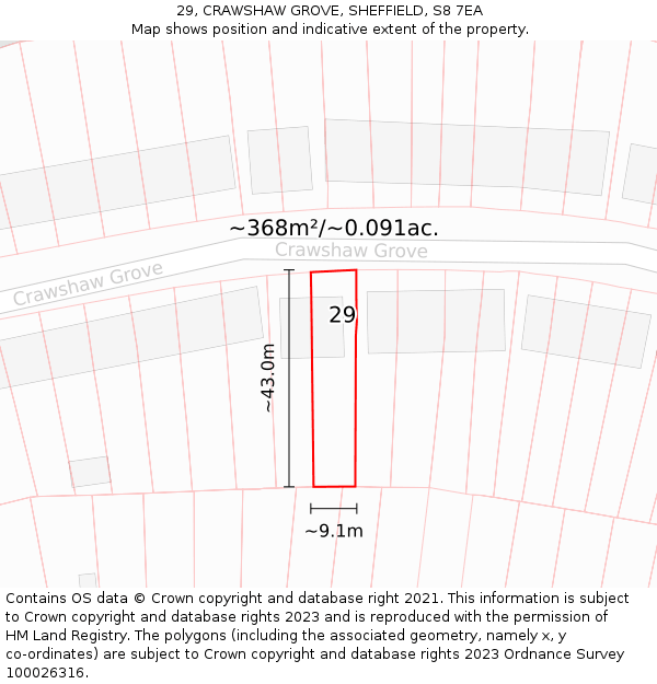 29, CRAWSHAW GROVE, SHEFFIELD, S8 7EA: Plot and title map