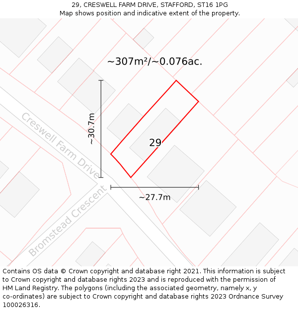 29, CRESWELL FARM DRIVE, STAFFORD, ST16 1PG: Plot and title map