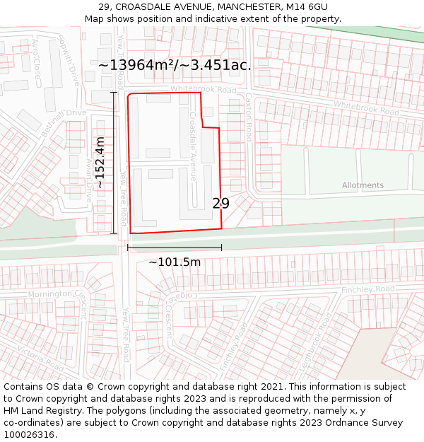 29, CROASDALE AVENUE, MANCHESTER, M14 6GU: Plot and title map