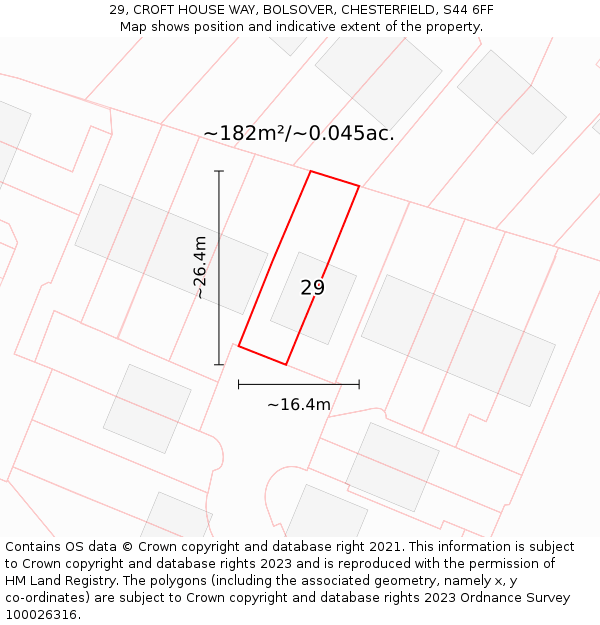 29, CROFT HOUSE WAY, BOLSOVER, CHESTERFIELD, S44 6FF: Plot and title map