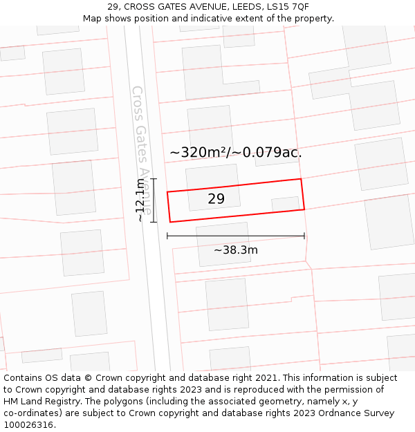 29, CROSS GATES AVENUE, LEEDS, LS15 7QF: Plot and title map