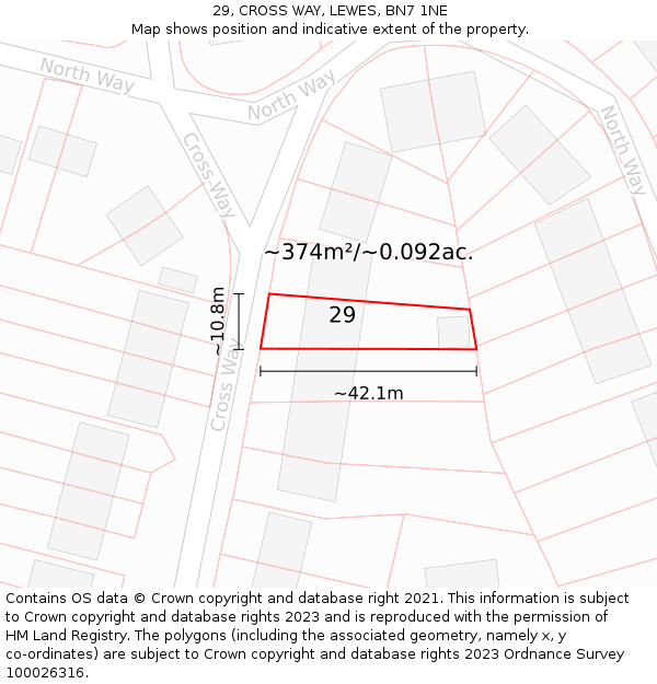 29, CROSS WAY, LEWES, BN7 1NE: Plot and title map