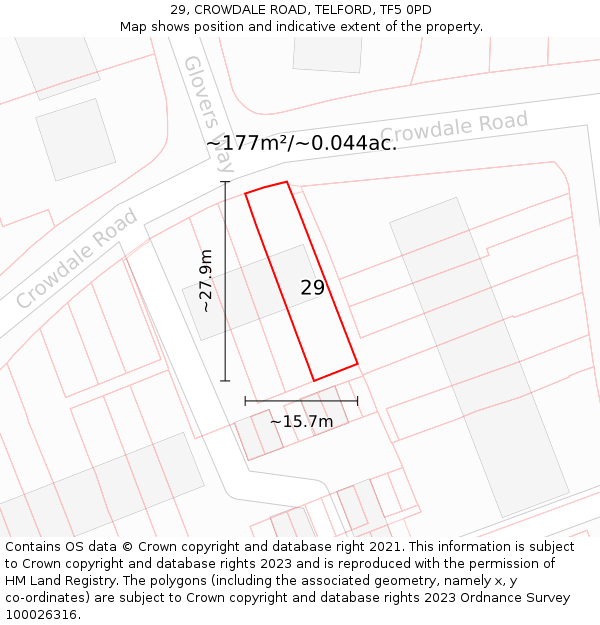 29, CROWDALE ROAD, TELFORD, TF5 0PD: Plot and title map