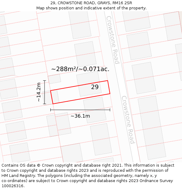 29, CROWSTONE ROAD, GRAYS, RM16 2SR: Plot and title map