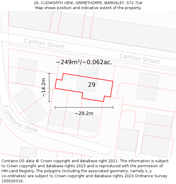 29, CUDWORTH VIEW, GRIMETHORPE, BARNSLEY, S72 7LW: Plot and title map