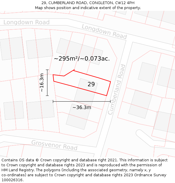 29, CUMBERLAND ROAD, CONGLETON, CW12 4PH: Plot and title map
