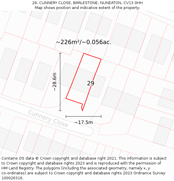 29, CUNNERY CLOSE, BARLESTONE, NUNEATON, CV13 0HH: Plot and title map