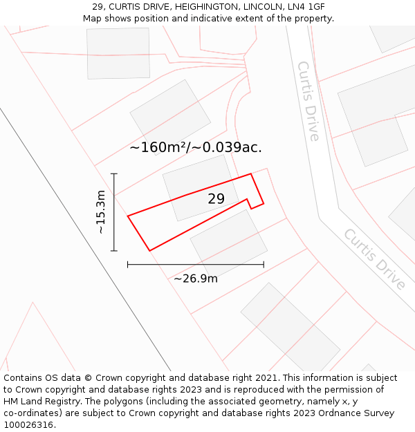 29, CURTIS DRIVE, HEIGHINGTON, LINCOLN, LN4 1GF: Plot and title map