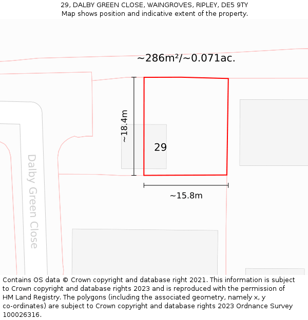 29, DALBY GREEN CLOSE, WAINGROVES, RIPLEY, DE5 9TY: Plot and title map