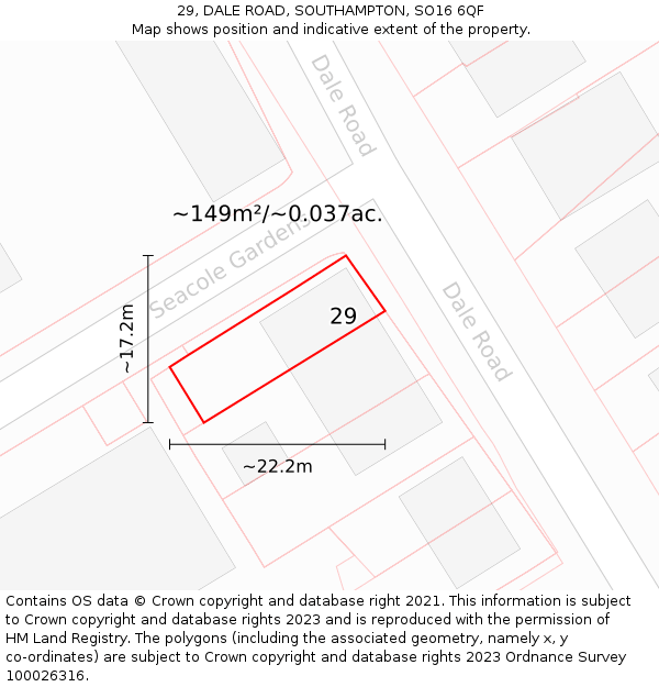 29, DALE ROAD, SOUTHAMPTON, SO16 6QF: Plot and title map