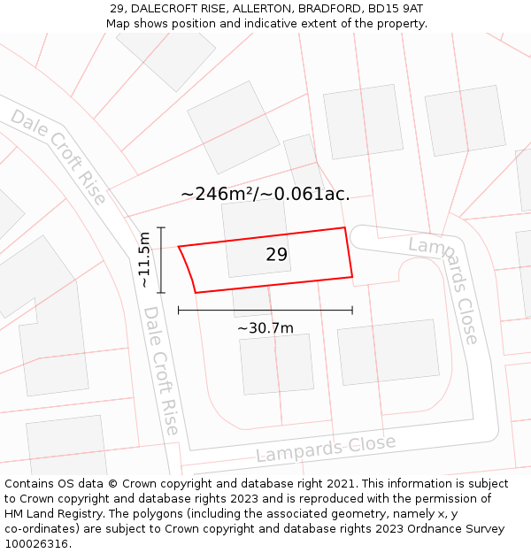 29, DALECROFT RISE, ALLERTON, BRADFORD, BD15 9AT: Plot and title map