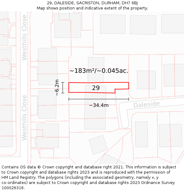 29, DALESIDE, SACRISTON, DURHAM, DH7 6BJ: Plot and title map