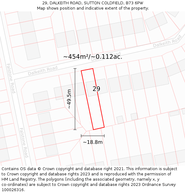 29, DALKEITH ROAD, SUTTON COLDFIELD, B73 6PW: Plot and title map