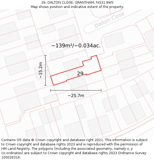 29, DALTON CLOSE, GRANTHAM, NG31 8WS: Plot and title map