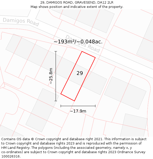 29, DAMIGOS ROAD, GRAVESEND, DA12 2LR: Plot and title map