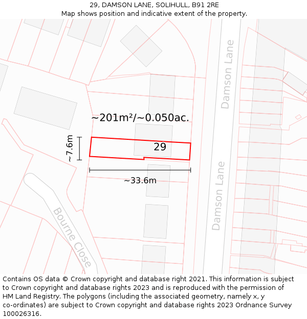 29, DAMSON LANE, SOLIHULL, B91 2RE: Plot and title map