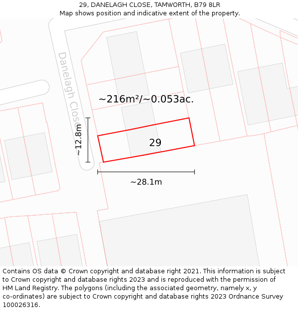29, DANELAGH CLOSE, TAMWORTH, B79 8LR: Plot and title map