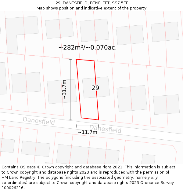 29, DANESFIELD, BENFLEET, SS7 5EE: Plot and title map