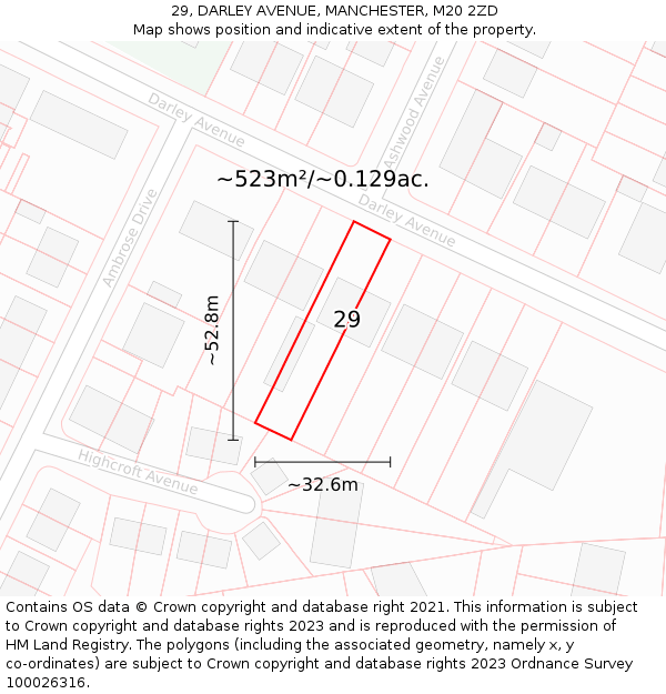 29, DARLEY AVENUE, MANCHESTER, M20 2ZD: Plot and title map