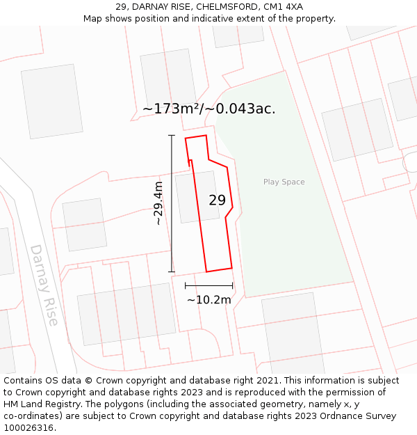 29, DARNAY RISE, CHELMSFORD, CM1 4XA: Plot and title map